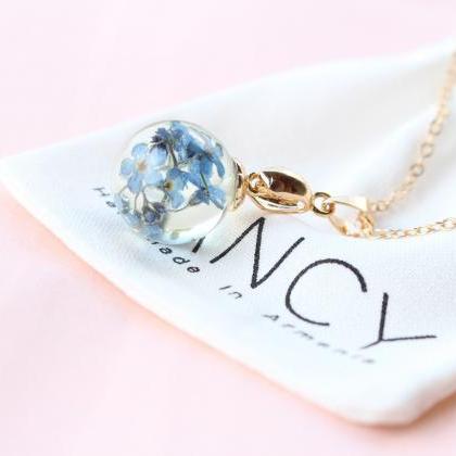 Forget Me Not Necklace Gold, Real Flower Necklace..