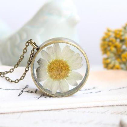 Daisy Necklace, Pressed Flower Necklace, Dried..
