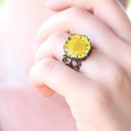 Sunflower Rings For Women , Resin Rings Boho..
