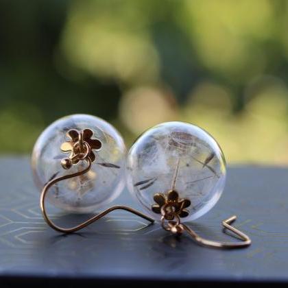 Gold Dandelion Earrings, Real Flower Earrings,..