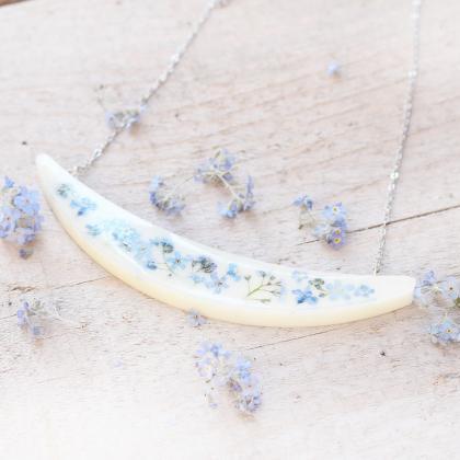 Forget Me Not Flower Necklace, Pressed Flower..