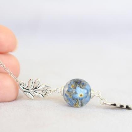 Blue Flower Bracelet, Real Forget Me Not Jewelry,..