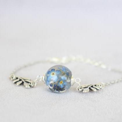 Blue Flower Bracelet, Real Forget Me Not Jewelry,..