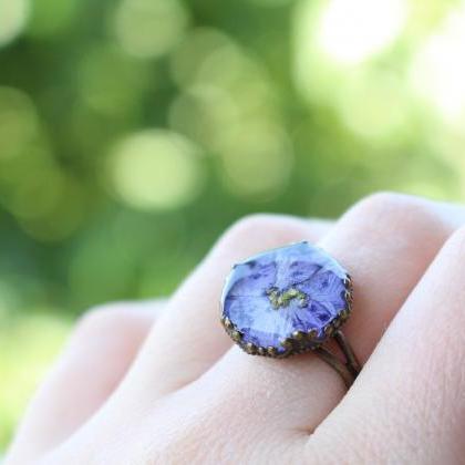 Violet Ring Antique Jewelry, Pressed Flower Ring..