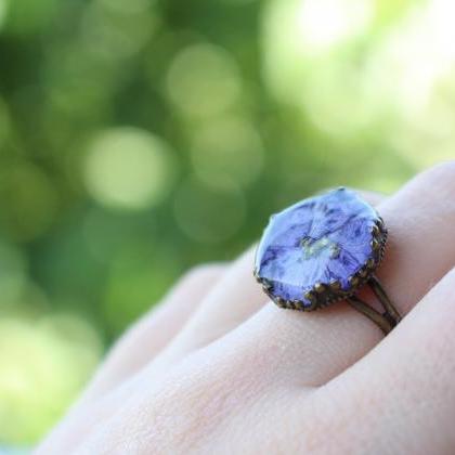 Violet Ring Antique Jewelry, Pressed Flower Ring..