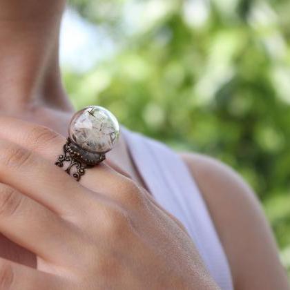 Dandelion Ring, Unique Rings, Terrarium Jewelry ,..