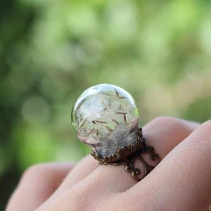 Dandelion Ring, Unique Rings, Terrarium Jewelry ,..