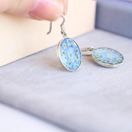 Forget Me Not Earrings, 925 Sterling Silver, Real..