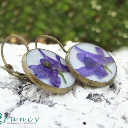Pressed Flower Earrings Violet Earrings Dried..