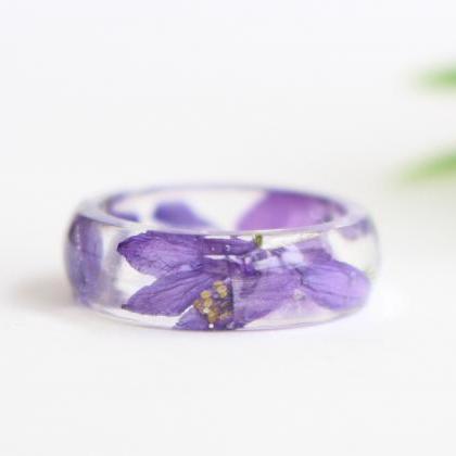 Violet Flower Ring, Resin Flower Ring, Unique..