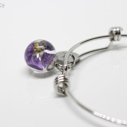 Violet Flower Bracelet, Violet Jewelry, Dried..