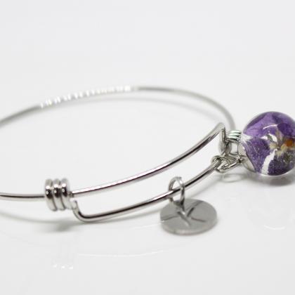Violet Flower Bracelet, Violet Jewelry, Dried..