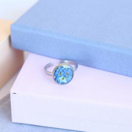 Forget Me Not Ring, Pressed Flower Ring,..