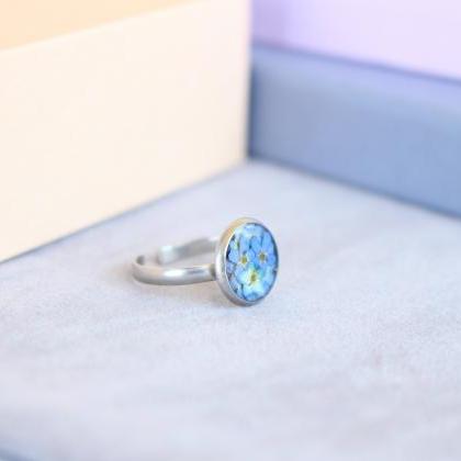 Forget Me Not Ring, Pressed Flower Ring,..