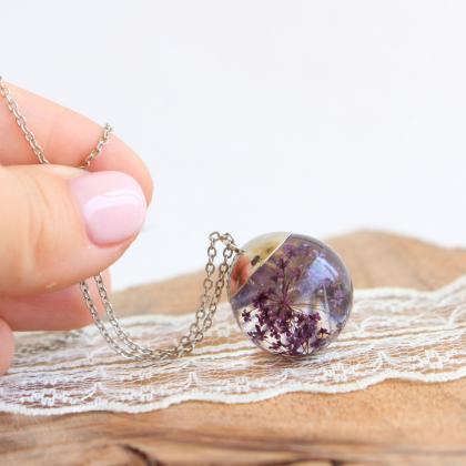 Real Pressed Flower Necklace Violet Flower Necklace Purple