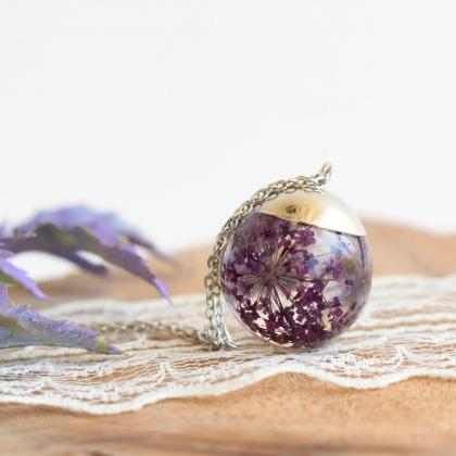 Real Pressed Flower Necklace , Violet Flower..
