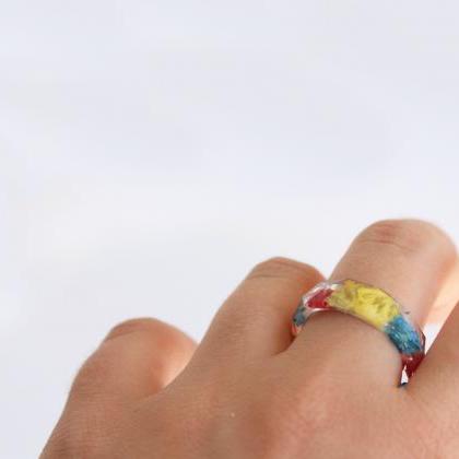 Rainbow Resin Ring, Yellow Red Blue, Happy Ring..