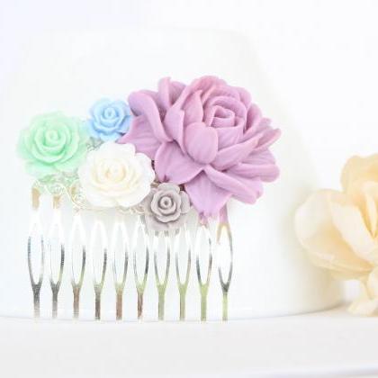 Pink Flower Hair Comb, Dusty Pink Wedding Comb,..