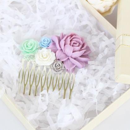 Pink Flower Hair Comb, Dusty Pink Wedding Comb,..