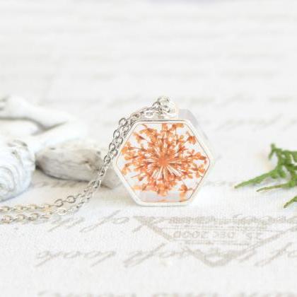 Orange Flower Necklace, Queen Annes Lace Necklace,..