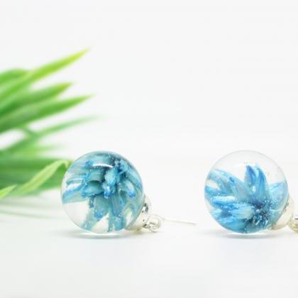 Turquoise Earrings For Wedding, Real Flower..