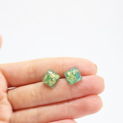 Minimalist Stud Earrings, Mint Green Earrings,..