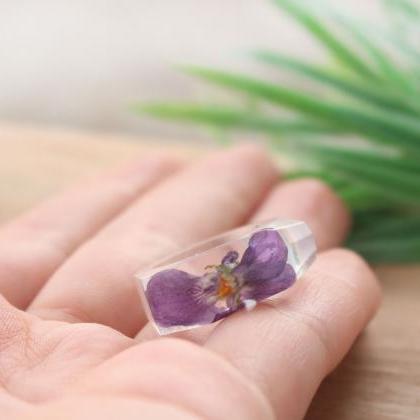Violet Flower Ring, Violet Resin Jewelry, Unique..