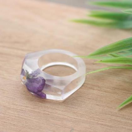 Violet Flower Ring, Violet Resin Jewelry, Unique..