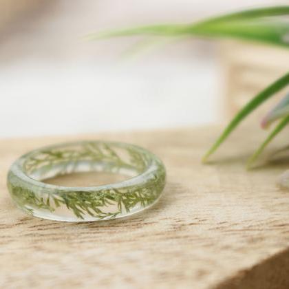 Green Leaf Ring, Real Leaf Jewelry, Unique Resin..