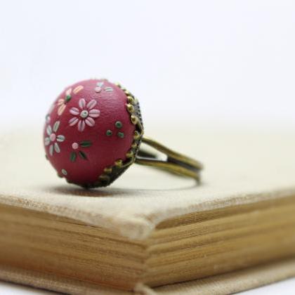 Polymer clay ring, boho style ring,..