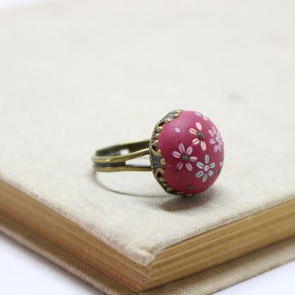 Polymer clay ring, boho style ring,..