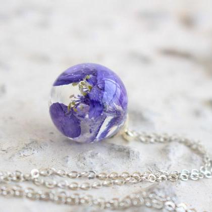 Violet Flower Necklace , Violet Necklace , Purple..