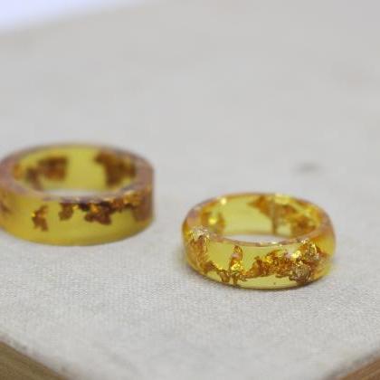 Amber Resin Ring, Resin Ring Gold Flakes, Rings..