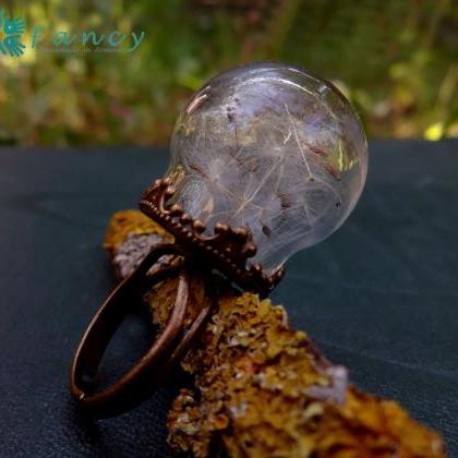 Real Dandelion Ring , Dandelion Wish Jewelry ,..