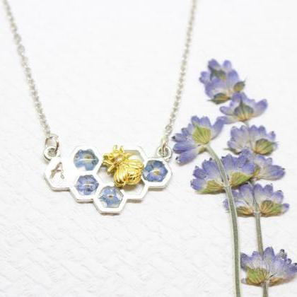 Initial Necklace Forget Me Not, Birthday Necklace..