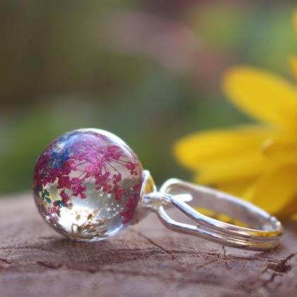 Rainbow Resin Ring, Flower Sphere Ring,colorful..