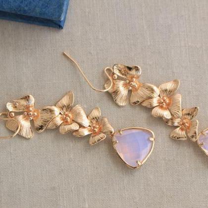 Bridal Gold Earrings, Flower Wedding Earrings,..