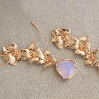 Bridal Gold Earrings, Flower Wedding Earrings,..