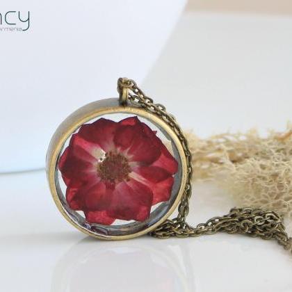 Real Rose Necklace , Dried Rose Jewelry , Red Rose..