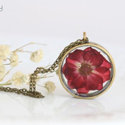 Real Rose Necklace , Dried Rose Jewelry , Red Rose..