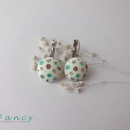 French Earrings Embroidered Flowers Clay ,..