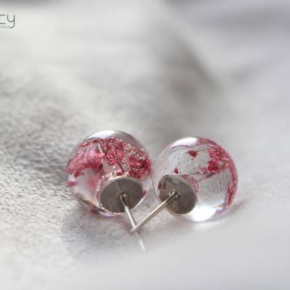 Pink Flower Earrings , Pink Stud Earrings For..