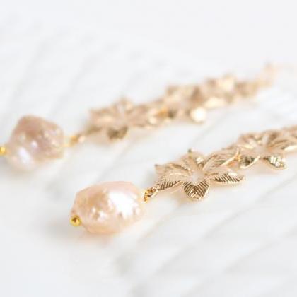 Gold Filled Earrings With Freshwater Pearl , Long..