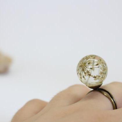 Pressed Flower Ring, Sphere Resin Ring, Antique..