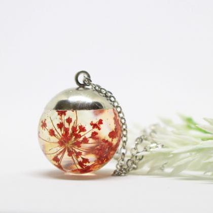 Blossom Necklace, Red Dried Flower Necklace, Mini..