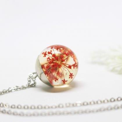 Blossom Necklace, Red Dried Flower Necklace, Mini..