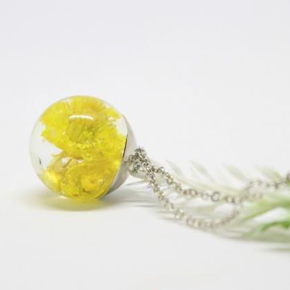 Pressed Flower Jewelry, Yellow Dried Flowers..
