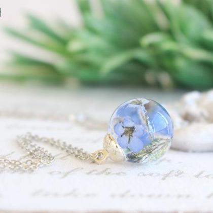 Forget me not necklace , blue flowe..