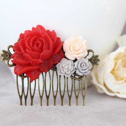 Red Hair Comb, Red Wedding Hair Accessories, Red..
