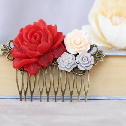 Red Hair Comb, Red Wedding Hair Accessories, Red..